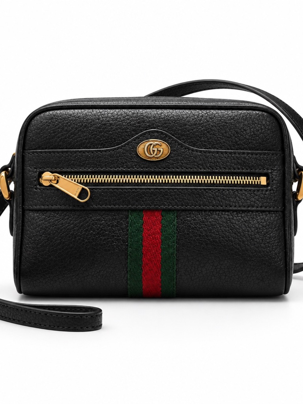 Gucci Ophidia Black Leather Crossbody Bag with Signature Web Stripe